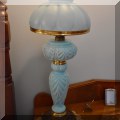 DL07. Tall antique blue glass lamp. 